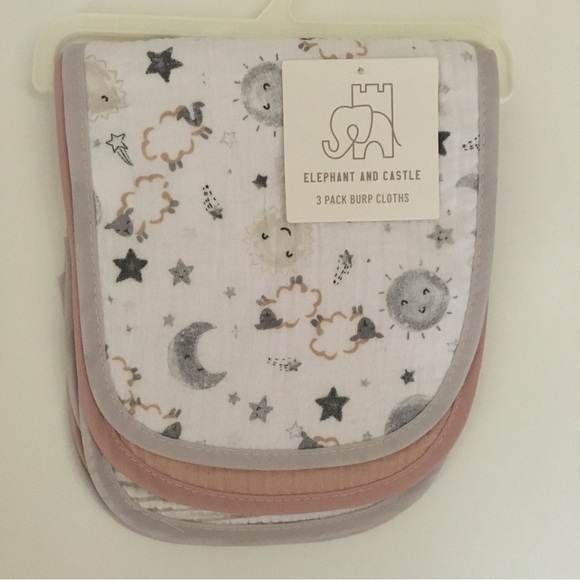 NEW 3 Burp Cloths Cotton Over Shoulder | Elephant and Castle - Picture 1 of 7